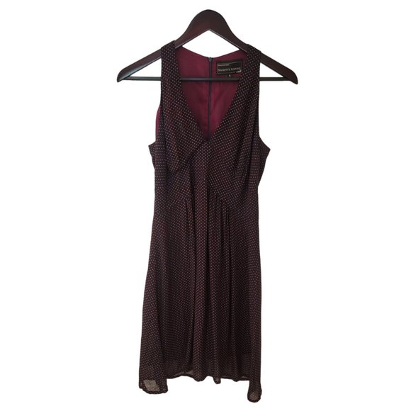 Nanette Lepore Dress V-Neck Sleeveless Polka Dot Blue Burgundy Size O - Picture 1 of 7